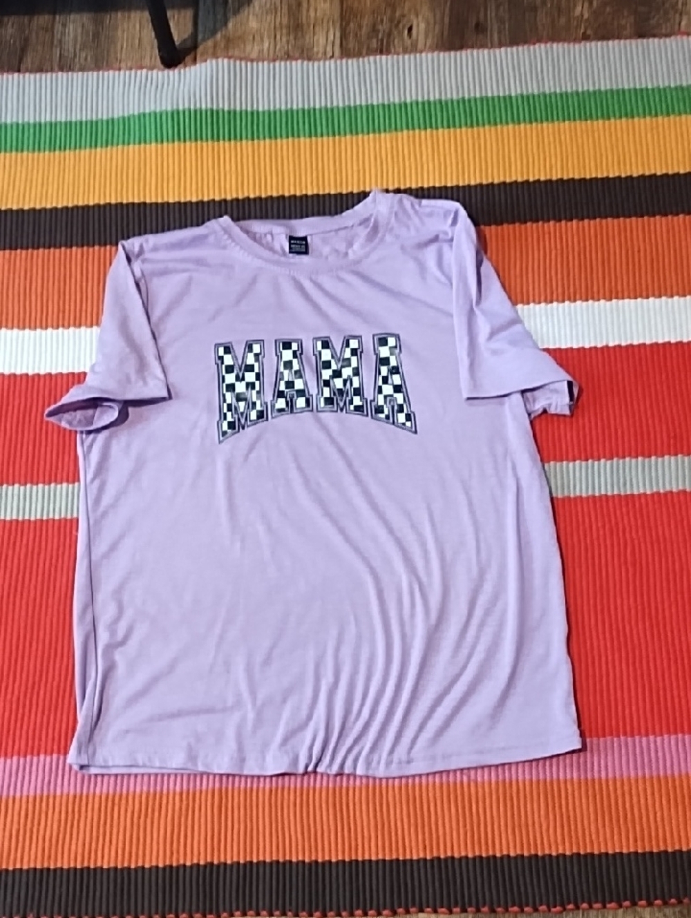 SHEIN Lavender 'MAMA' Checkerboard Graphic Short-Sleeve Tee Large NWOT.